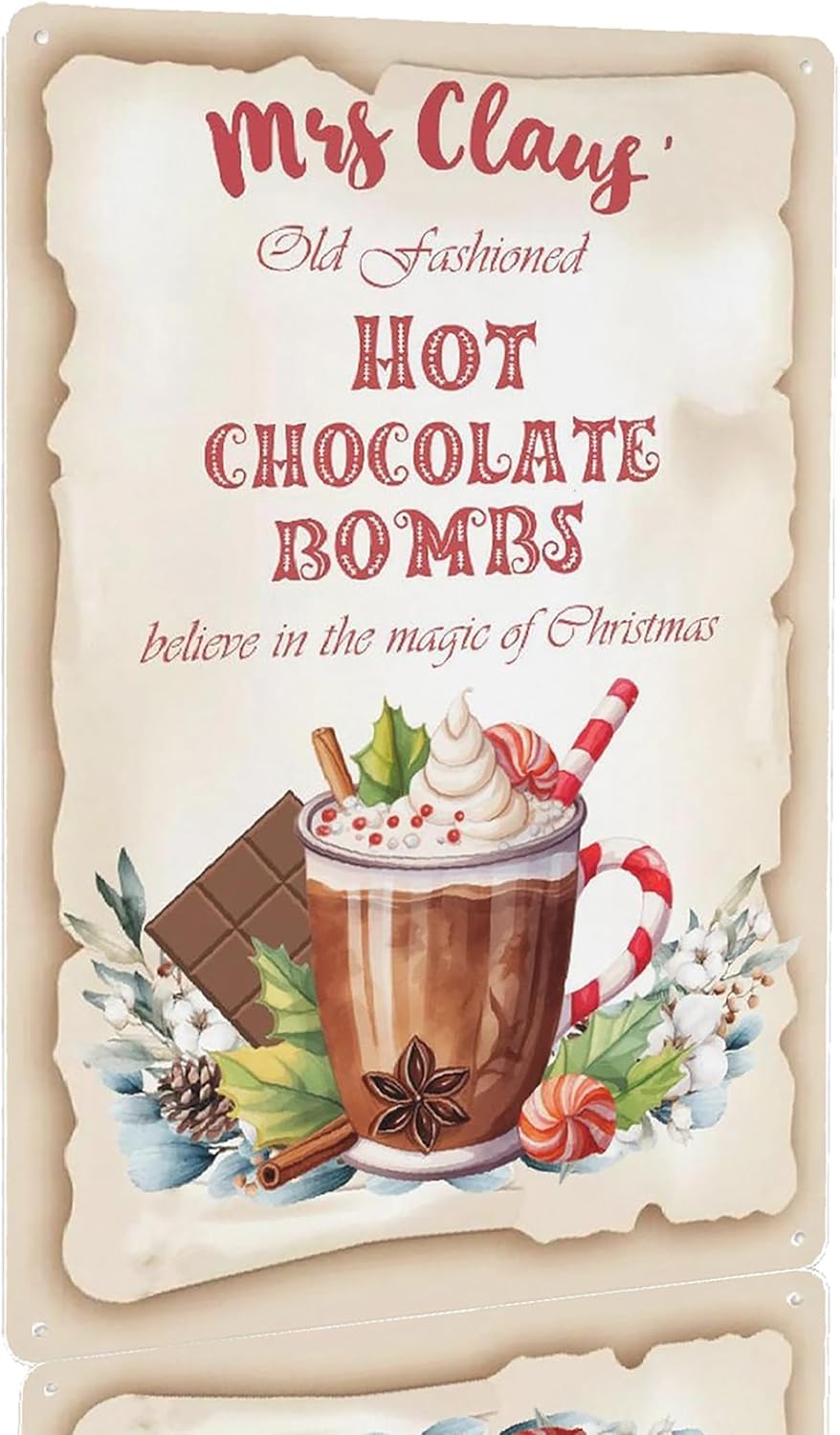 Kwqdozf As Pic Mrs Claus' Old Fashioned Hot Chocolate Bombs Metal Tin Sign Vintage Christm