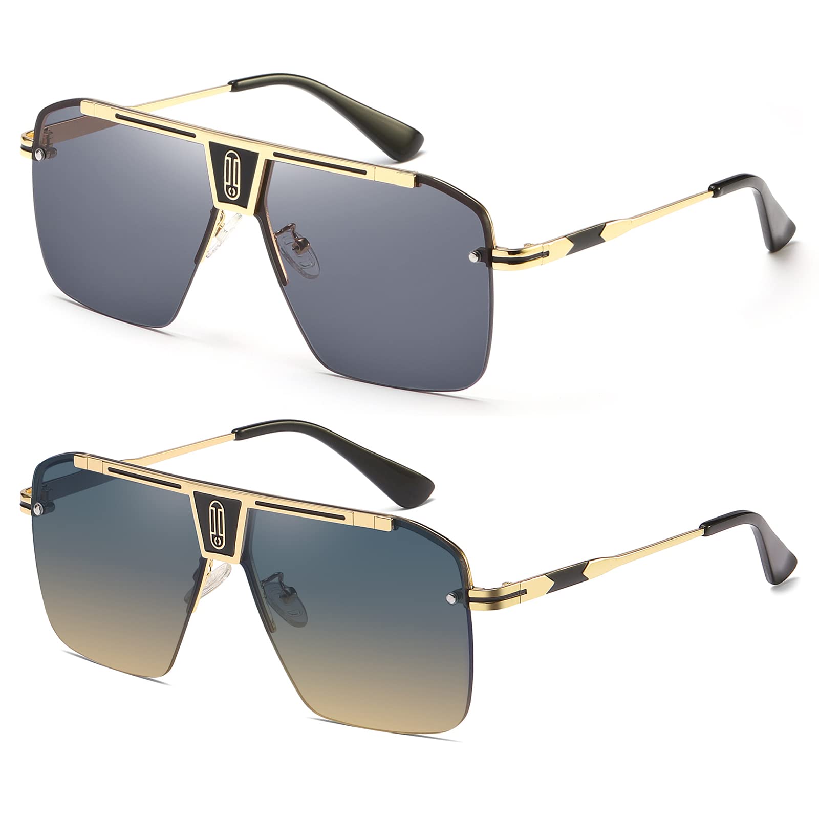 SHEEN KELLYRetro Oversized sunglasses for men women Square Rimless sunglasses Flat top sunglasses Vintage