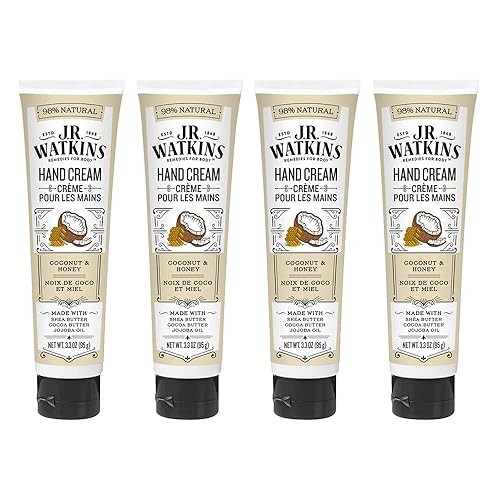 J.R. Watkins Crema de manos, coco, 3.3 onzas (paquete de 4)