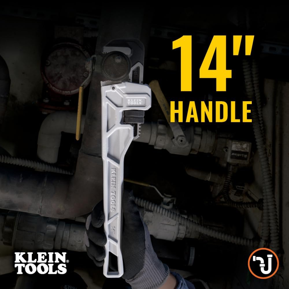Klein Tools 68224 14-Inch Cast Aluminum Pipe Wrench, Heavy Duty Adjustable Plumbing Wrench with I-Beam Handle, 2-Inch Jaw Capacity