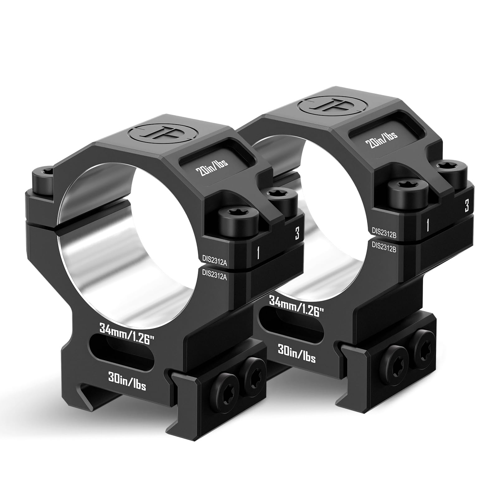 7075 Series Aluminum 30mm 34mm 1 inch Scope Rings, High Precision Pre-lapped Picatinny Scope Rings, Medium/High/Low Profile Scope Mount for Picatinny Rail