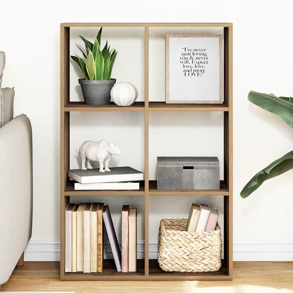 Raumteiler-Bücherregal Artisan-Eiche Holzwerkstoff 69,5x29x103,5 cm 6 Fächer Standregal mit Stauraum für Wohnzimmer Schlafzimmer Büro vielseitig nutzbar