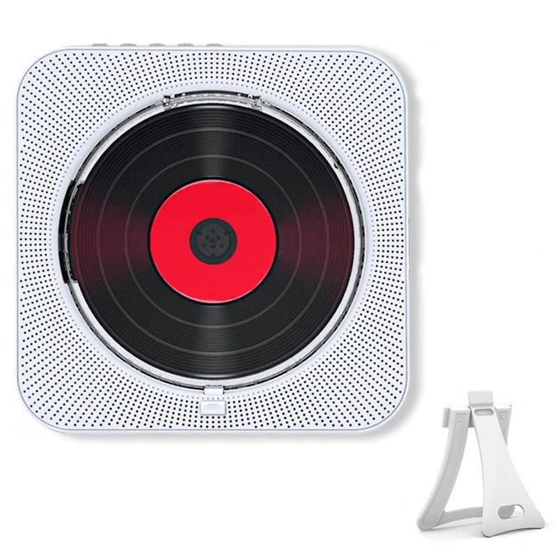 Reproductor de CD montado en la pared con Bluetooth, control remoto, altavoces HiFi integrados, reproductor de CD de música portátil para el hogar, la oficina y los viajes