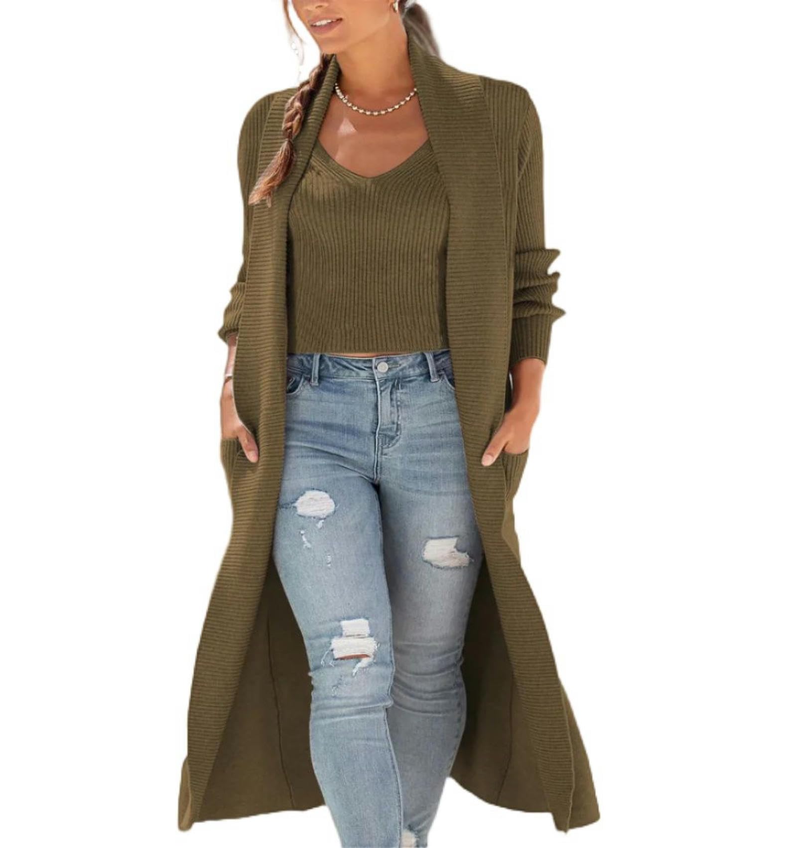 Conjunto de Dos Piezas de Jersey Holgado de Punto con Chaqueta Cortavientos y Tirantes