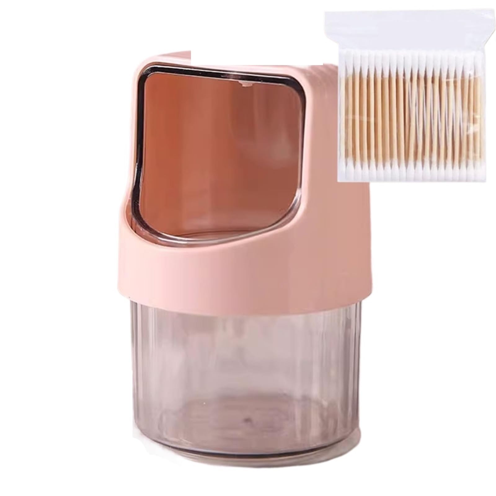 QuxetlRyz Rotatable Cotton Swab Storage Box With Double Head Buds Container Transparent Cover Toothpick Organize Cotton Buds Holder(Pink cotton swab)