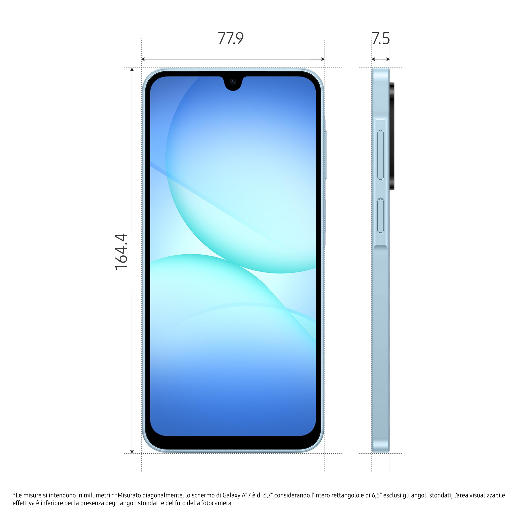 Samsung Galaxy A17, 3 anni di Garanzia del produttore, Android 15, Display Super AMOLED 6.7", 8GB RAM, 256GB, Batteria 5.000 mAh, Resistenza IP54, Memoria espandibile, Light Blue [Versione Italiana]