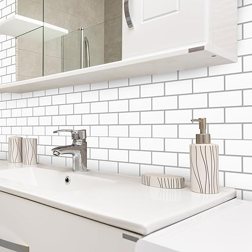 Miniatura 5 de practicalWs 10 hojas para salpicaduras de pelar y pegar, azulejos de pared para baño, salpicaduras de respaldo de cocina, blanco con azulejos de