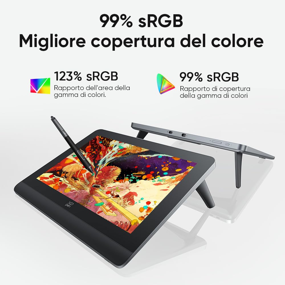 XPPen Artist Pro 14 2nd Tavoletta grafica con schermo da 14 pollici, penna passiva 16K(16384) livelli di pressione, Telecomando wireless di scelta rapida incluso, Supporto pieghevole integrato