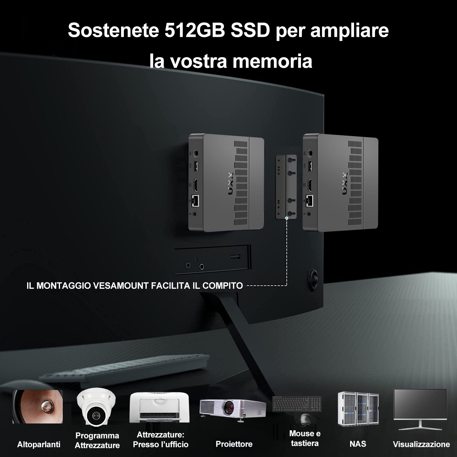 Mini PC Supporto 512GB SSD Expansion, N3350 Desktop Computer 64GB, Small PC Gaming 4K IPS,Supporto Dual Display, BT, 2.4G/5G WiFi, USB 3.0 -Grigio