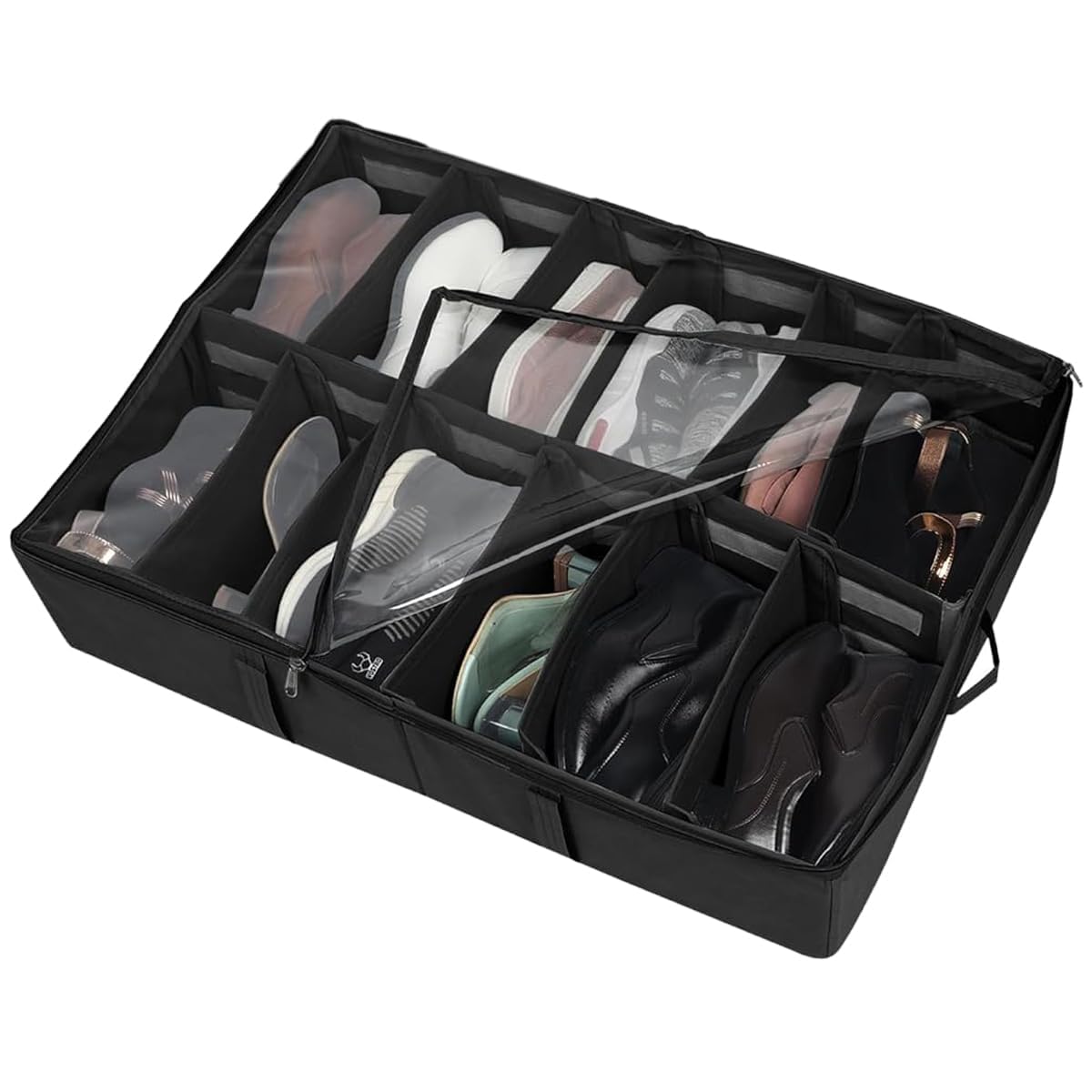 SHIBUI Under Bed Shoe Organizer with Zipper—Dustproof & Space-Saving Storage for Sneakers, Heels & Boots, Adjustable Compartments, 24.5 x 29 x 5.5 Inch. (Non Woven Black, Pack of 2)-image-35