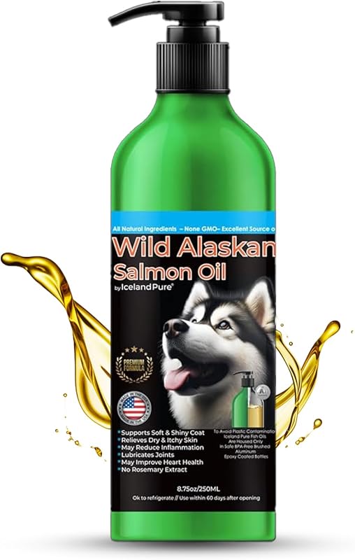 Óleo de Salmão Selvagem do Alasca para Cães e Gatos Iceland Pure com Ômega 3 e Bomba Dosadora WA8.75 — 258 mL