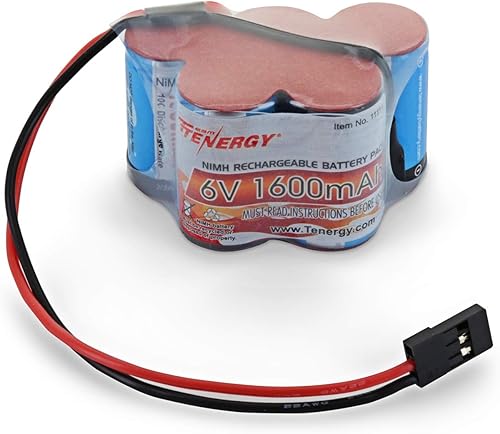 Tenergy Paquete de batería recargable de 6 V y 1600 mAh lado a lado paquete de batería receptor NiMH con conector Hitec para camiones RC coches RC y