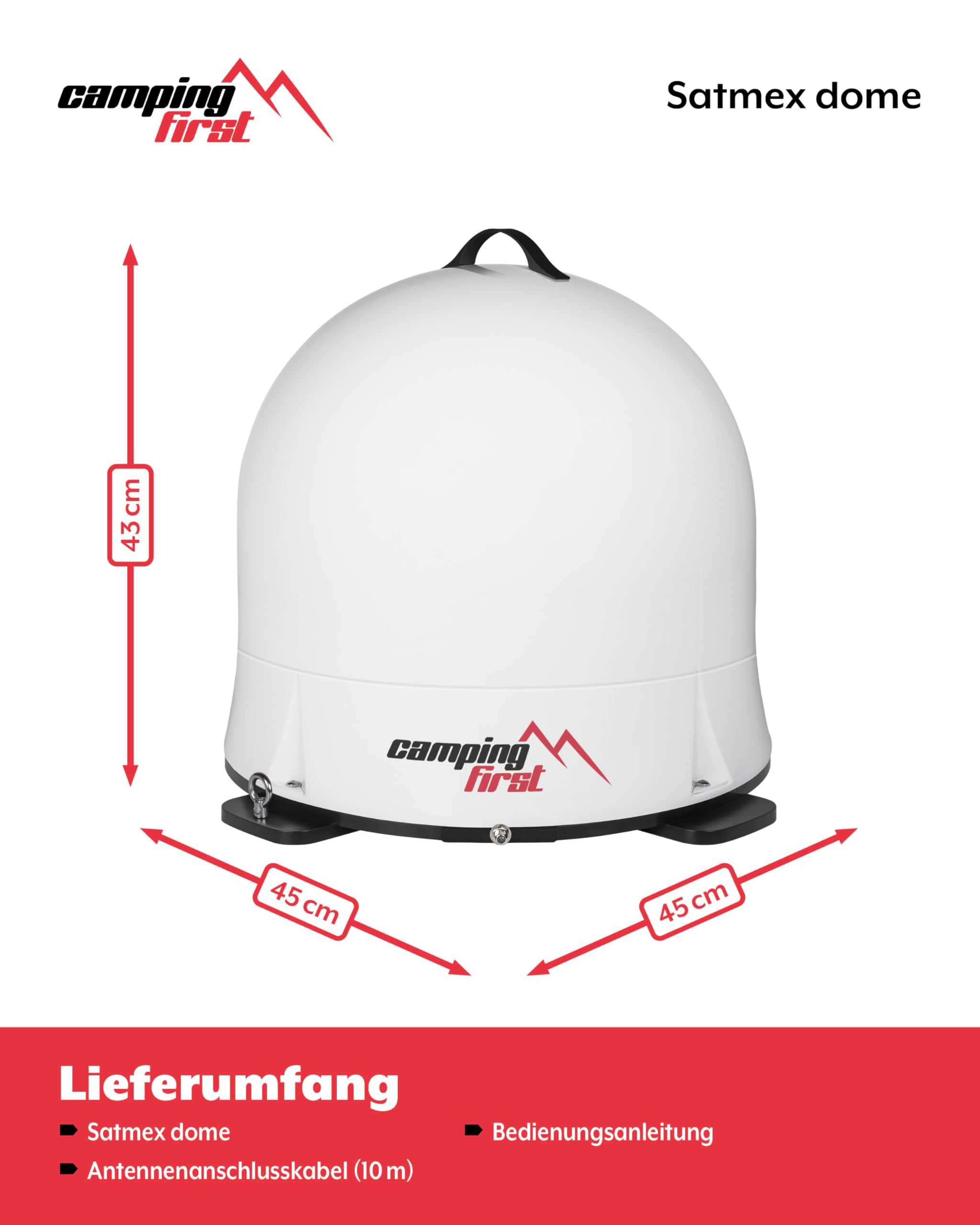 Satmex Dome – Mobile vollautomatische Sat-Antenne – Weiß | Selbstständige Ausrichtung auf Astra 19,2° Ost, robuste Kuppel, keine separate Stromversorgung nötig