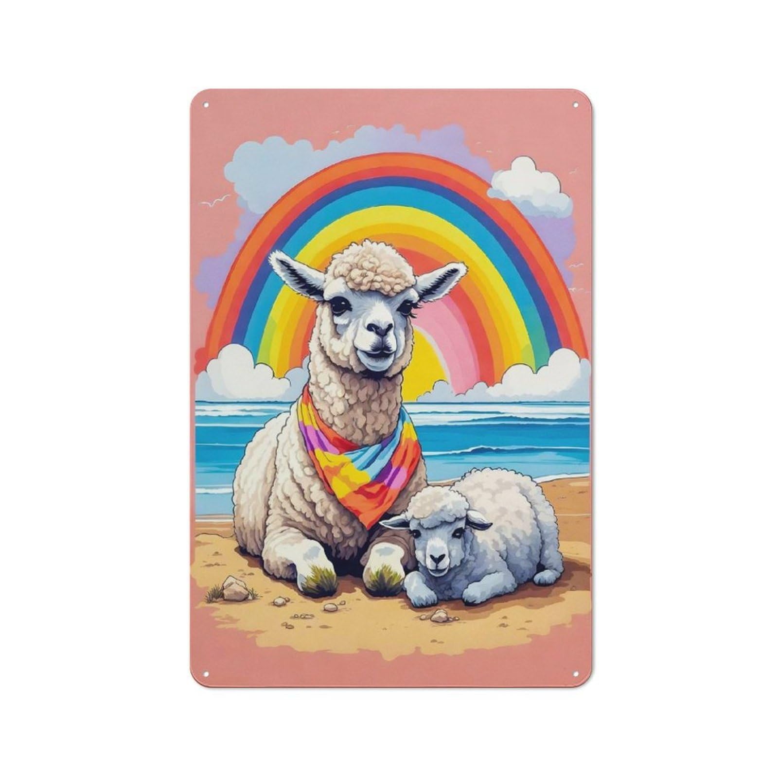 Junmoney Llama Their Young Beach Classic Metal Sign 30X20cm Featuring Bar Wall Plaque For Diner, Restaurant, Shed Or Kitchen