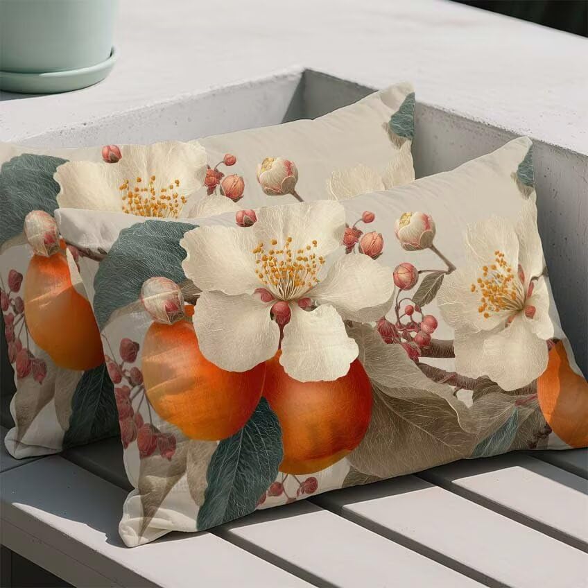 Taie oreiller double sided printing fleur et fruits en lin pour coussin de salon de jardin