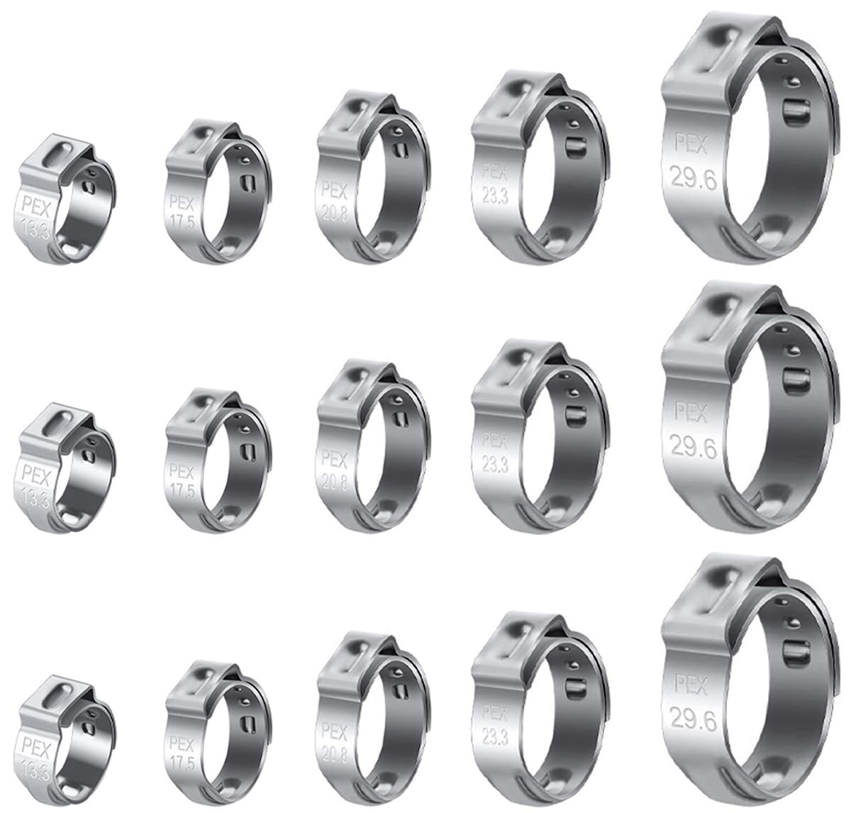 IEUYO Heavy Duty PEX Pinch Clamps PEX Cinch Clamps Rings Assortment Kit Single Ear Hose Clamps Clips for Securing Pipe Hoses 304 Stainless Steel 3/8" 1/2" 5/8" 3/4" 1"
