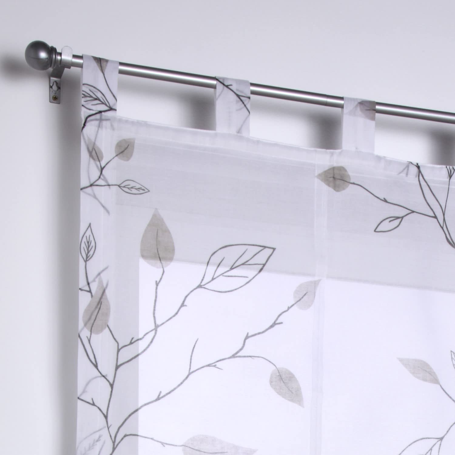 Store bateau à passants Bonnie blanc, transparent, gris imprimé, rideau pour tringle à rideaux, largeur 100 x hauteur 140 cm