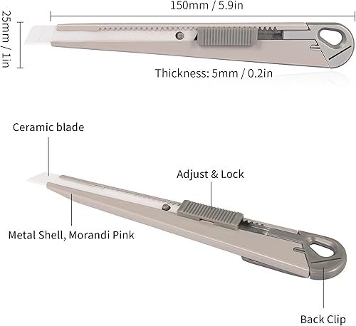 Miniatura 5 de Cortador de papel de cerámica, cortador de espuma, cuchillas de seguridad a presión, cuchillo utilitario retráctil, 3 cuchillas adicionales (0.35