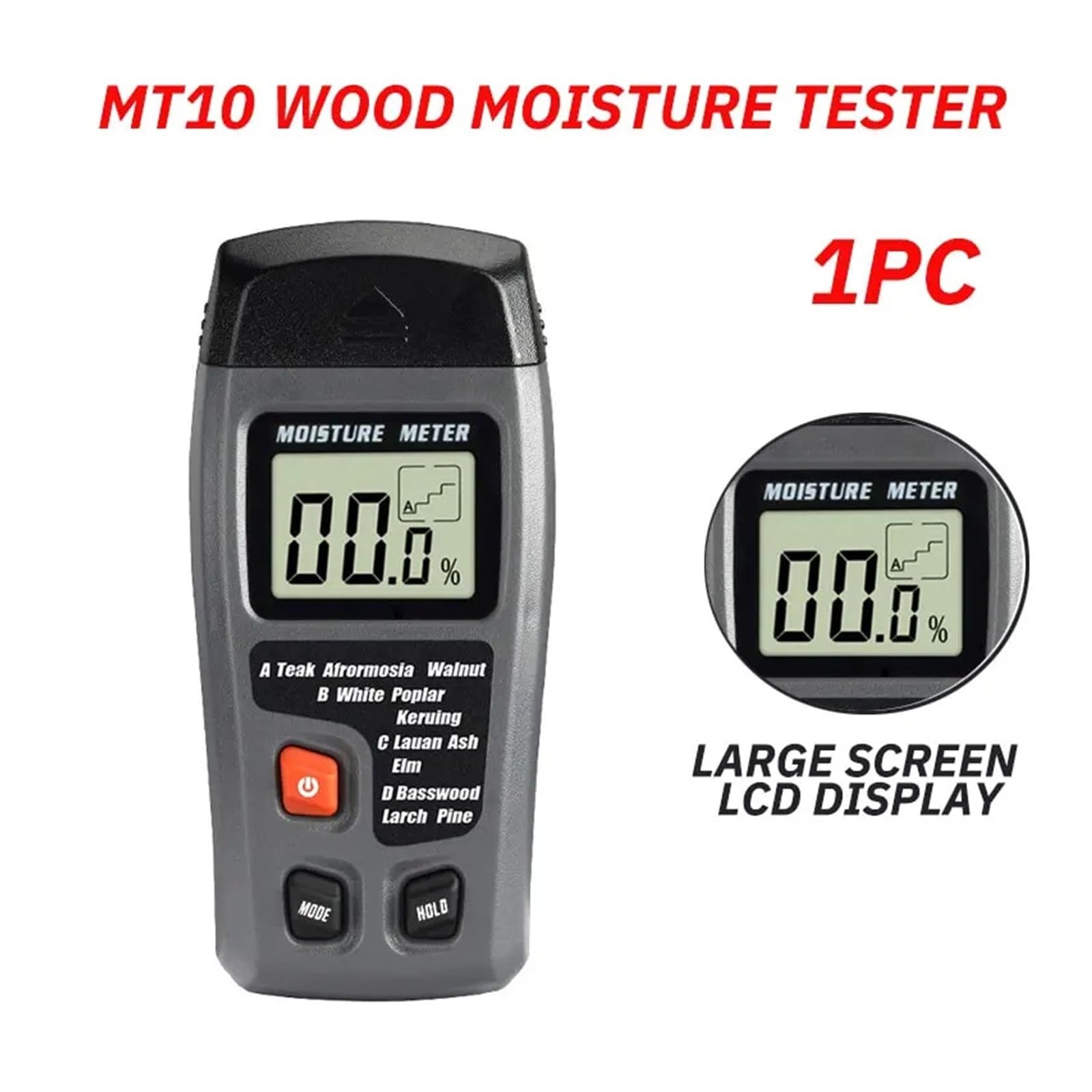 Analizzatore del suolo, 1 PC MT10 Igrometro preciso Ampio display LCD Tester di umidità del legno Rilevatore di umidità digitale da parete Misuratore di umidità del legno