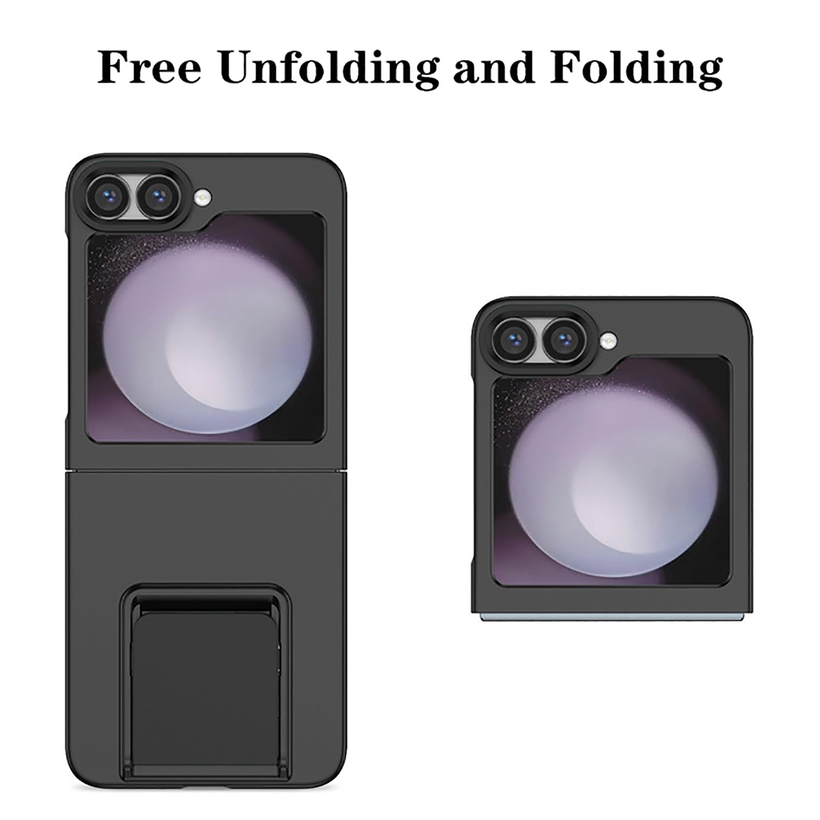 Robuste Coque pour Samsung Galaxy Z Flip 6, Caméra Lentilles Protection Housse, Mince Réglable Invisible Support Antichoc Étui,Noir