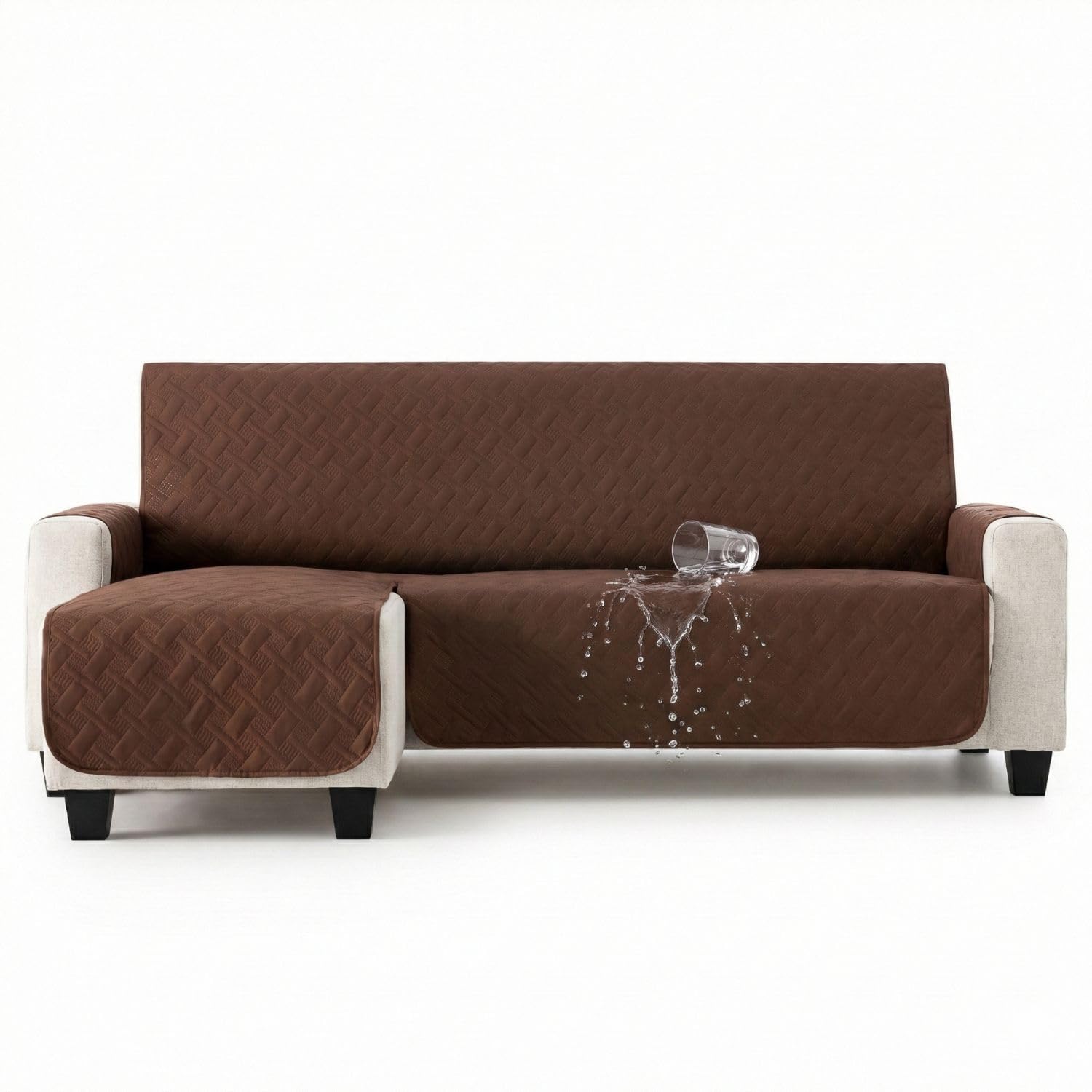 MAXIFUNDAS | Cubre sofá Dry Protect | Color Marrón | Chaise Longue Izquierdo 240 cm | Repelente de Líquidos | Acolchado | Funda Protectora Antimanchas | Apto para Mascotas OEKO-TEX STANDARD 100