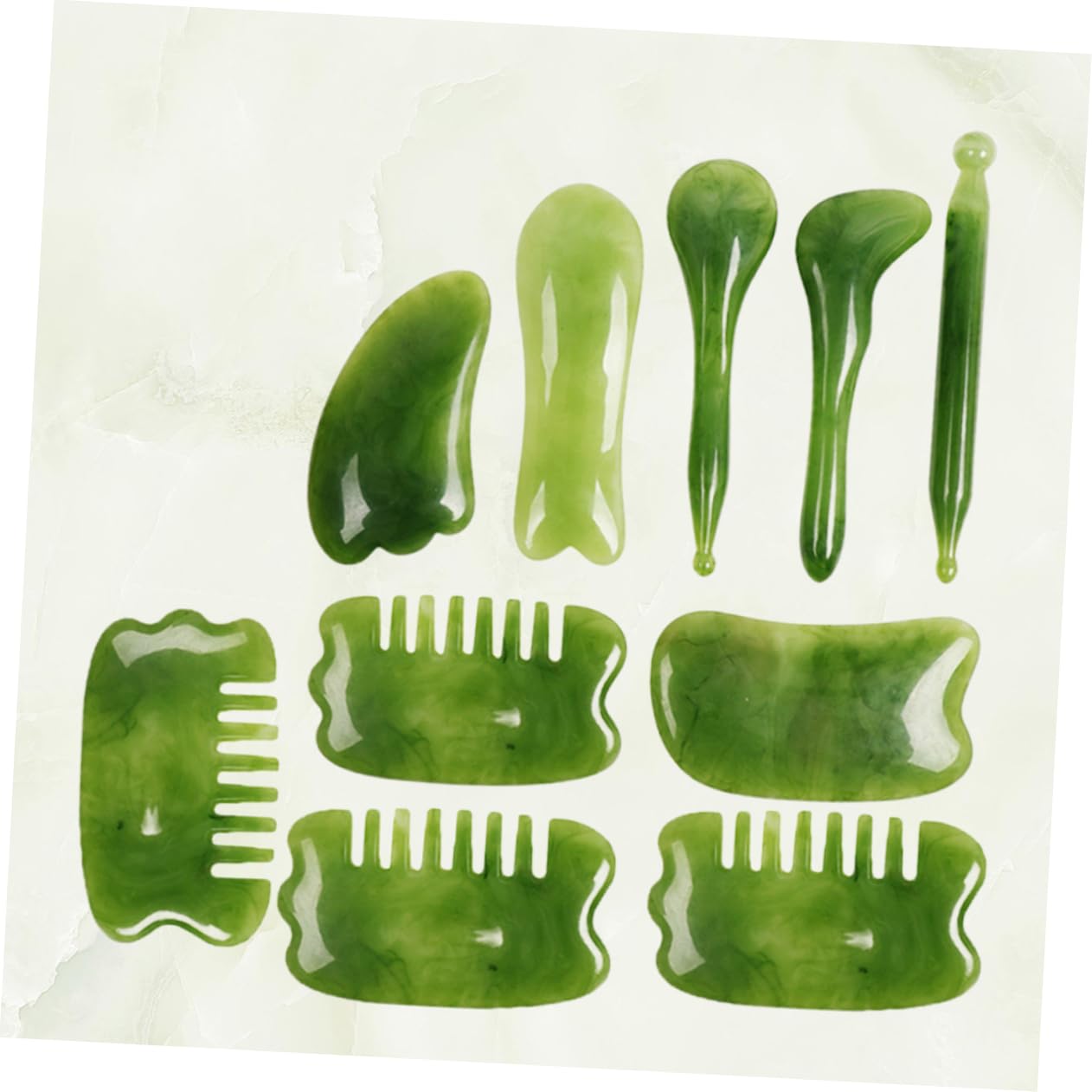 HOMOCONO 10pc Gua Sha Set Facial Scraping Massage Wand for Face Neck Back Shoulder Leg Foot Smooth Resin Material Safe
