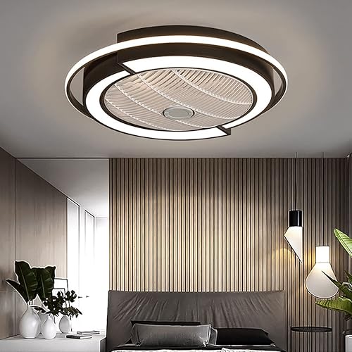 Ventilador de techo de acrílico con control remoto, 3 luces LED de color y 3 velocidades y temporizador, montaje empotrado de 23 pulgadas geométrico