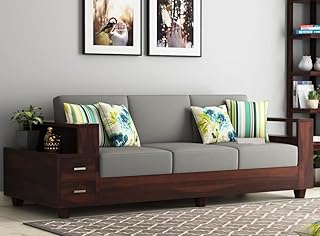 Wopno Furniture Sheesham Wooden 3 Seater Sofa for Living Room | Solid Wood Sofa with Side Box Storage & Cushion | Rosewood Sofa Set for Home & Office | Lounge (Walnut, 3 Seater)-picture-12