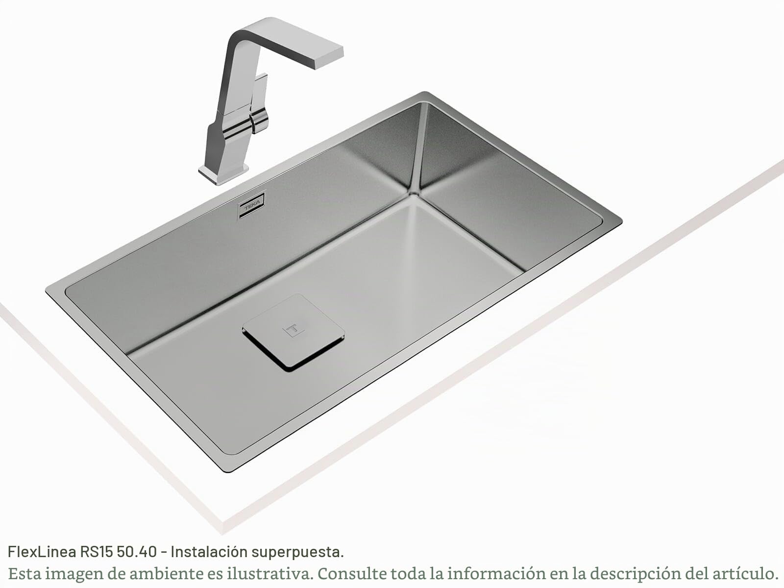 Teka FlexLinea RS15 71.40 - Fregadero Cocina 1 Seno, de 80 cm, Triple Posibilidad de Instalación, Encastre, Enrasar, Bajo Encimera, Acero Inoxidable