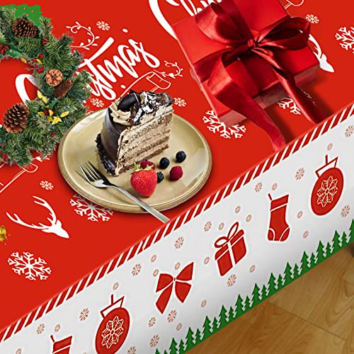 4Pcs Christmas Tablecloth Disposable Plastic Rectangle Tablecloths Holiday Table Cloth Christmas Party Decoration Table Cover Printing With Christmas Tree Snowman Snowflake (Size: 54 X 108 Inch)… #TOP2