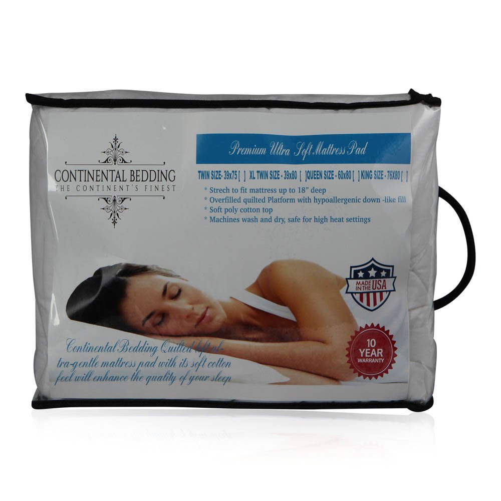 Continental BeddingMatt-Pad-K Premium Mattress Pad-300 Thread Count-Fitted-Quilted (King), King, White