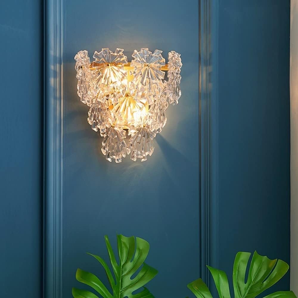 HXYSXHJUO Modern Gold Wall Light with Snowflake Glass Shades Lamp Mid Century Bathroom Vanity Sconce E14 Holder, for Bedroom Bedside Living Room Study Corridor Entryway Restaurant