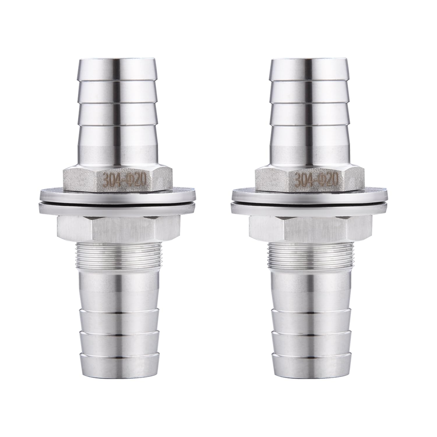 3/4" Hose Barb Thru-Bulk Bulkhead Fitting,304 Stainless Steel Straight Hex Union Fitting for Water Fuel Air，lead-free (Pack of 1)