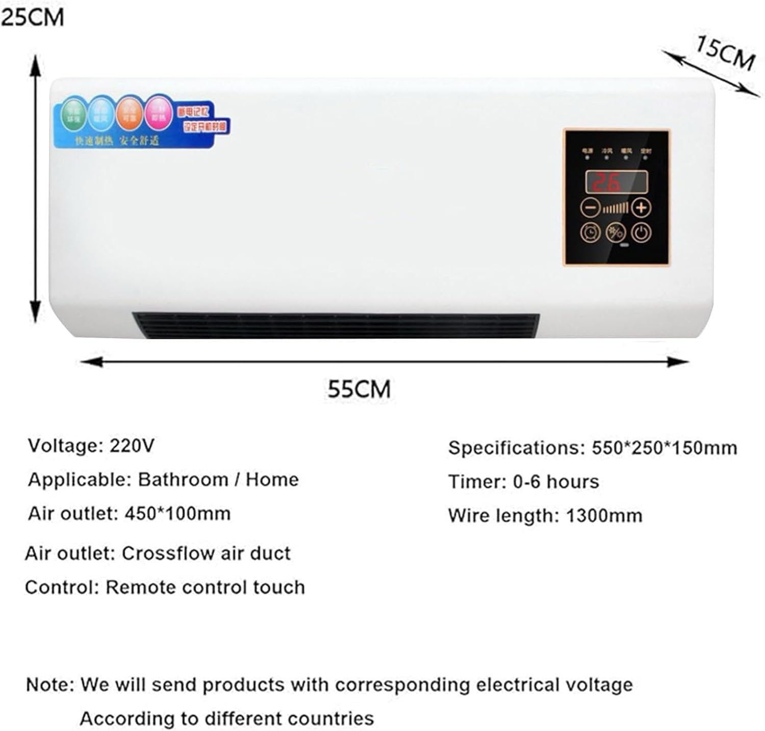 Ventilador Circulador De Aire Montado En La Pared Con Control Remoto, | Calefacción Y Viento Natural Ajustable(C)