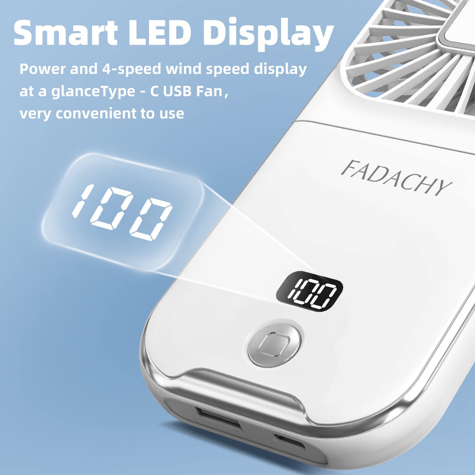 Ventilador portátil recargable de 3000 mAh, 4 velocidades con pantalla LED, ventilador de mano pequeño, ventilador eléctrico a pilas, mini ventilador personal para viajes, escritorio, oficina,
