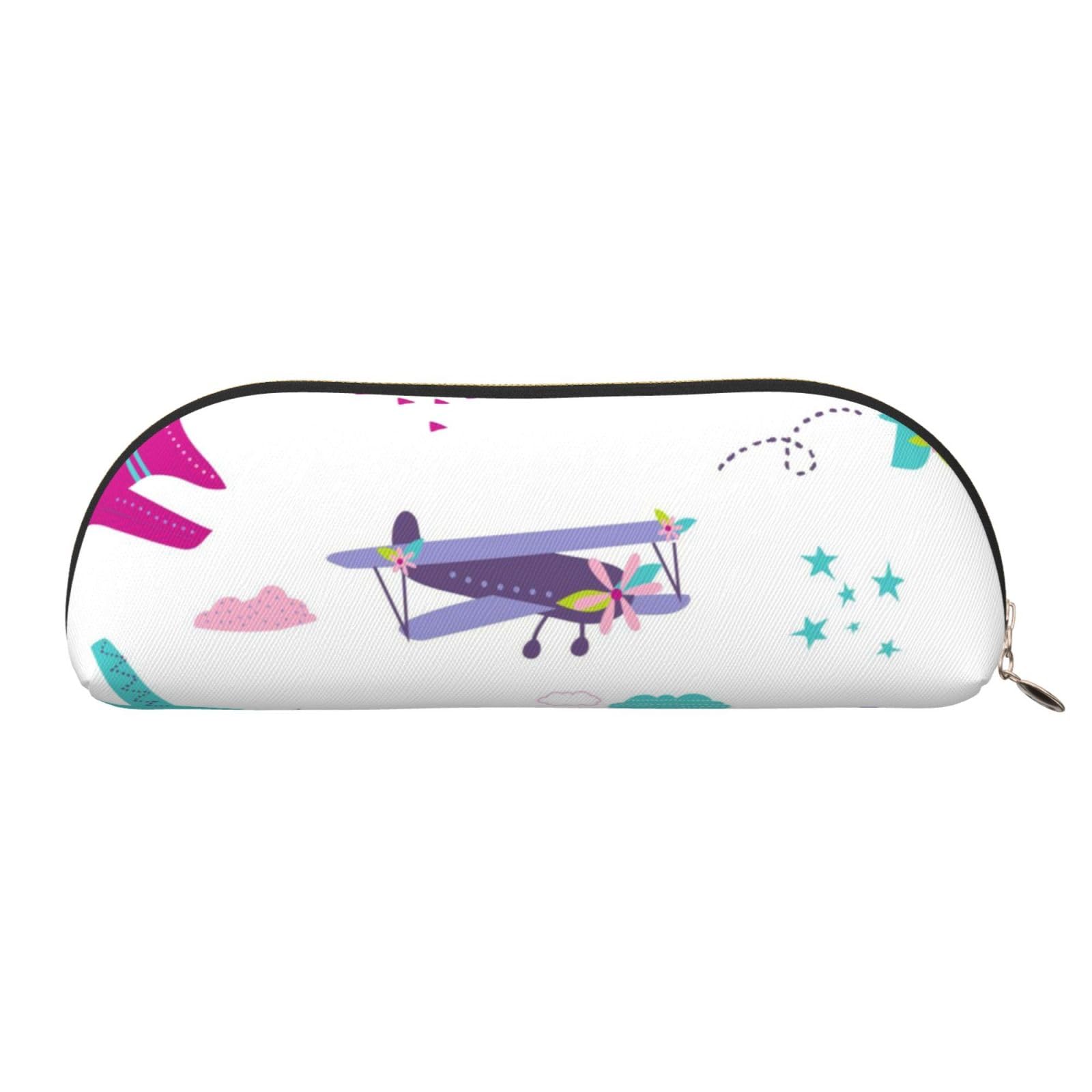 QGGHNISD Airplane Half Round Organiser - Compact and Portable Leather Cosmetic Bag with Metal Zip Pen Pouch, Suitable for Students Or Office Use โ image 1