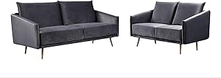Container Furniture Direct Peterson Ultra Modern Velvet Living Room Sofa Set, 2 Piece, Grey