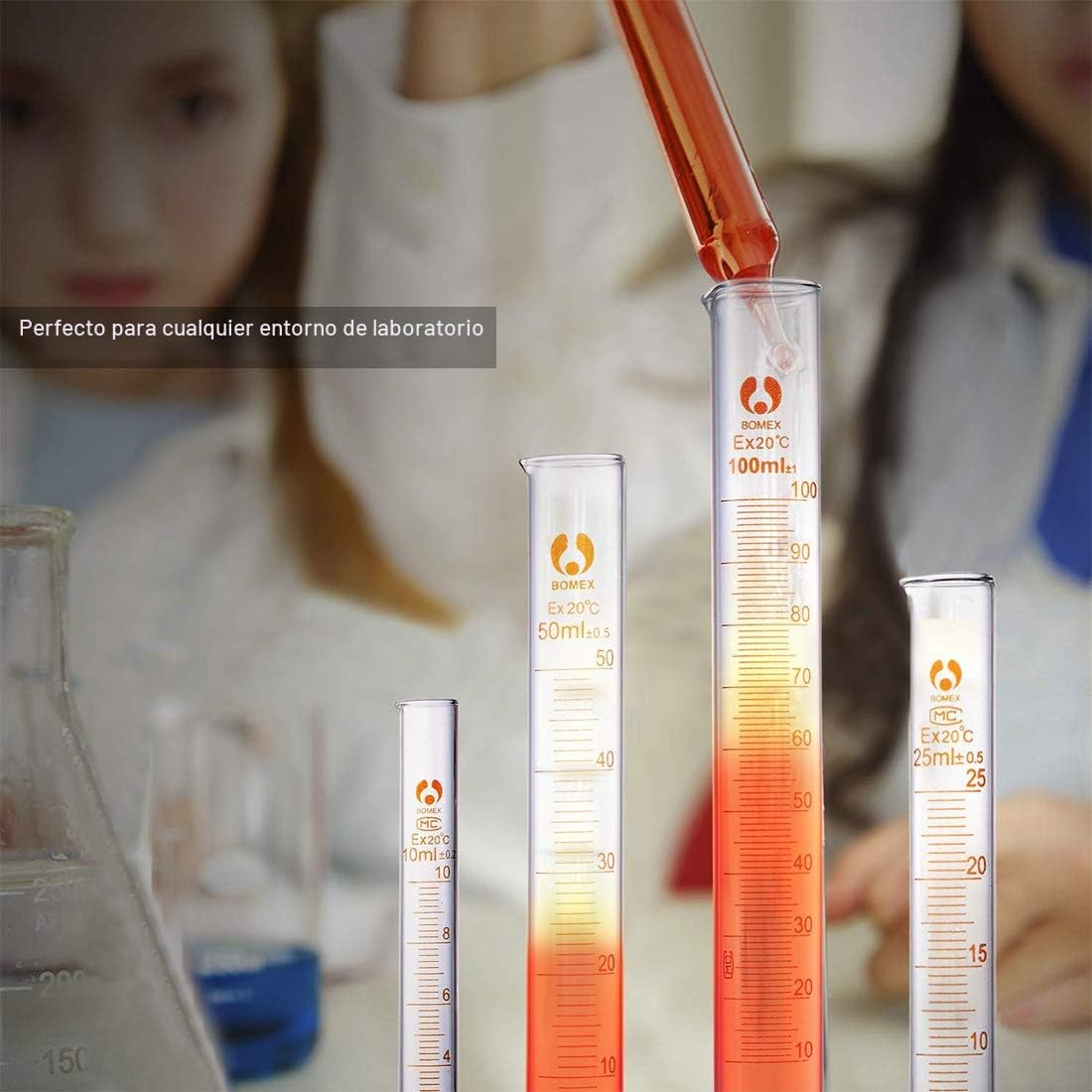 Set de Vasos de Precipitados de Cristal 50ml 100ml 250ml 500ml 1000ml Cilindro Graduado Laboratorio 10ml 25ml 50ml 100ml con Goteros Varillas Agitar Cepillos Limpieza