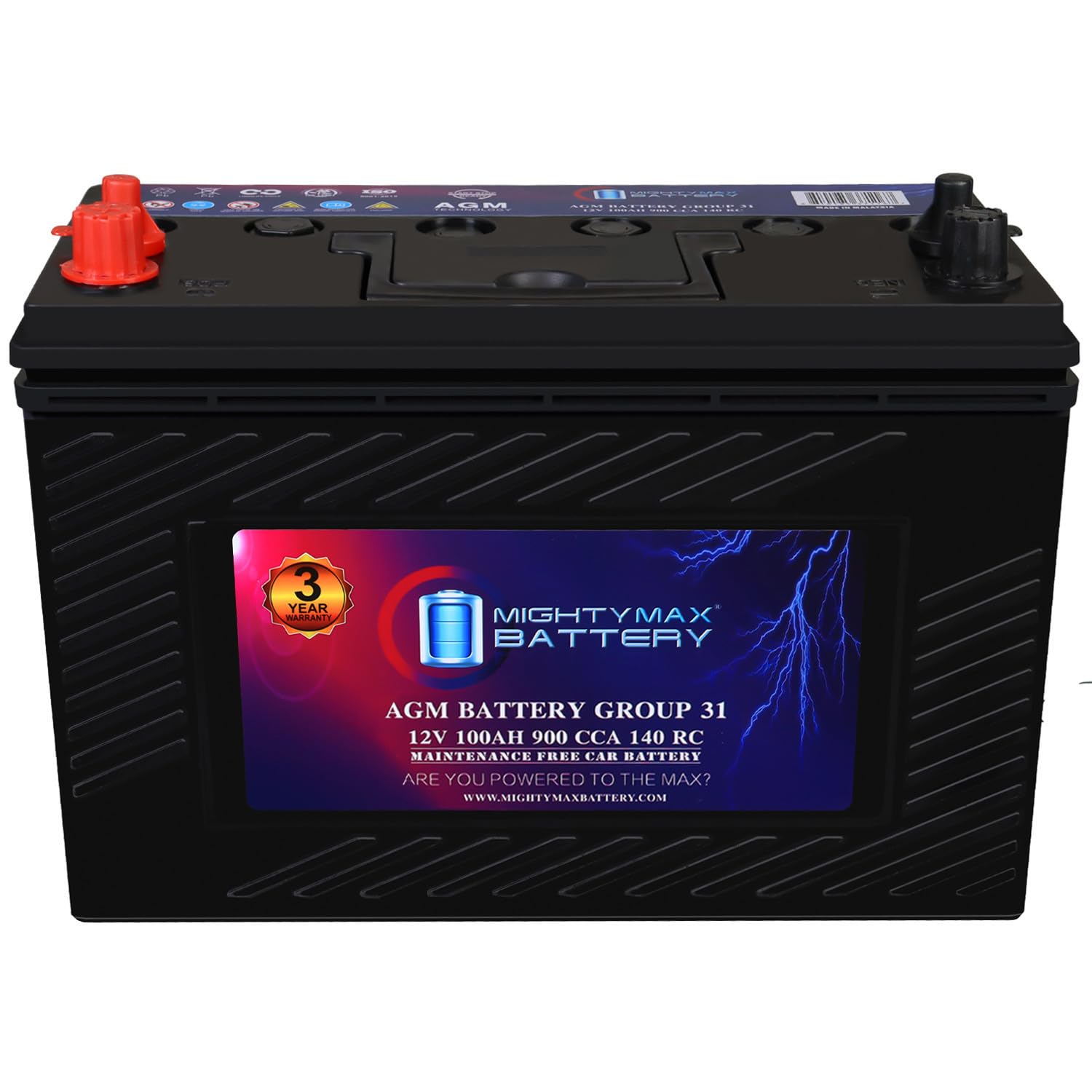 Mighty Max Battery MM-G31 Start and Stop Car BCI Group 31 12V 100AH, 140RC, 900 CCA, Rechargeable AGM Car battery