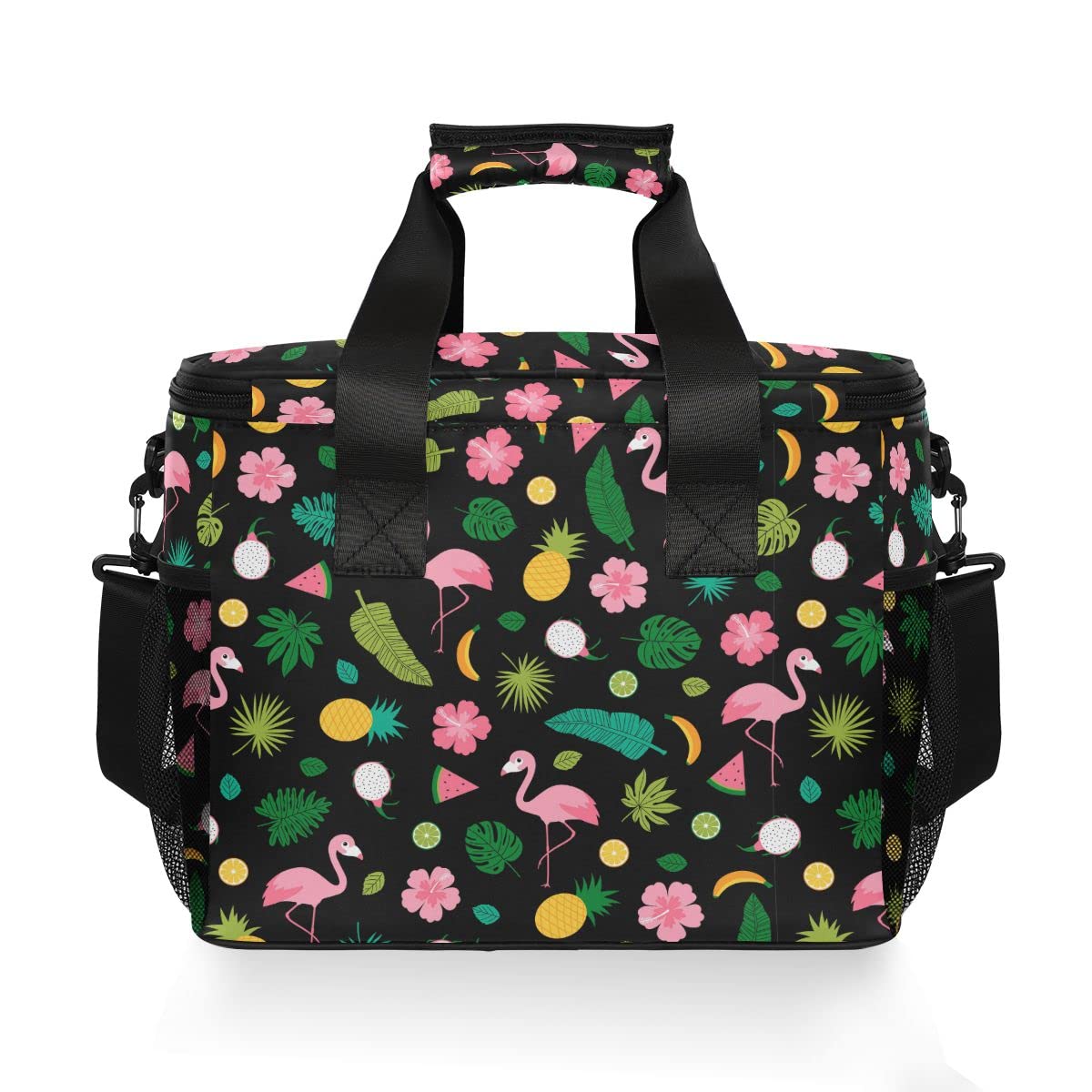 Bolsa de picnic de 15 L, 24 latas, bolsa de almuerzo aislada con flamenco y piña para viajes, camping, barbacoa, actividades al aire libre, asas, correa para el hombro