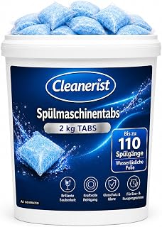 Cleanerist 2 kg Spülmaschinentabs im Eimer I wasserlösliche Folie I All In One I Geschirrspültabs für jede Spülmaschine