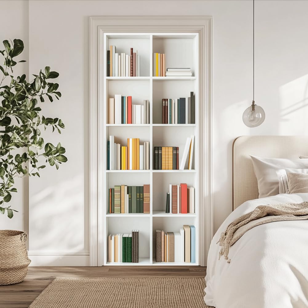 arricraft 2 fogli di Adesivi Autoadesivi per Porte, Adesivi Murali per Porta, Libreria Bianca, 80cm X 200cm / 31.5x78.7 pollici, Carta Da Parati In PVC, Decorazione per Camere Da Letto e Soggiorno