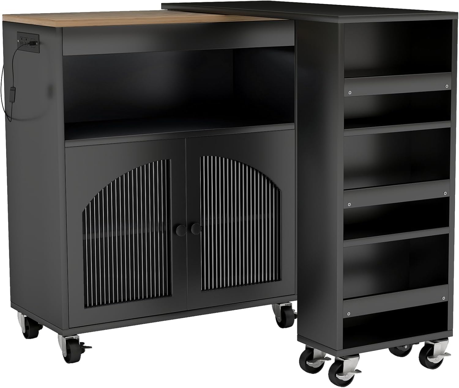 41'' Kitchen Island with Storage - Versatile Storage Cart & Rolling Island Table on Wheels for Dining Room, Kitchen Use (Black)