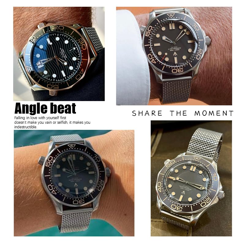 JDIME Cinturino in acciaio inossidabile 19mm 20mm per Omega Seamster Diver 300 Orologio 007 Braccialetti con fibbia deployante in metallo intrecciato Siver