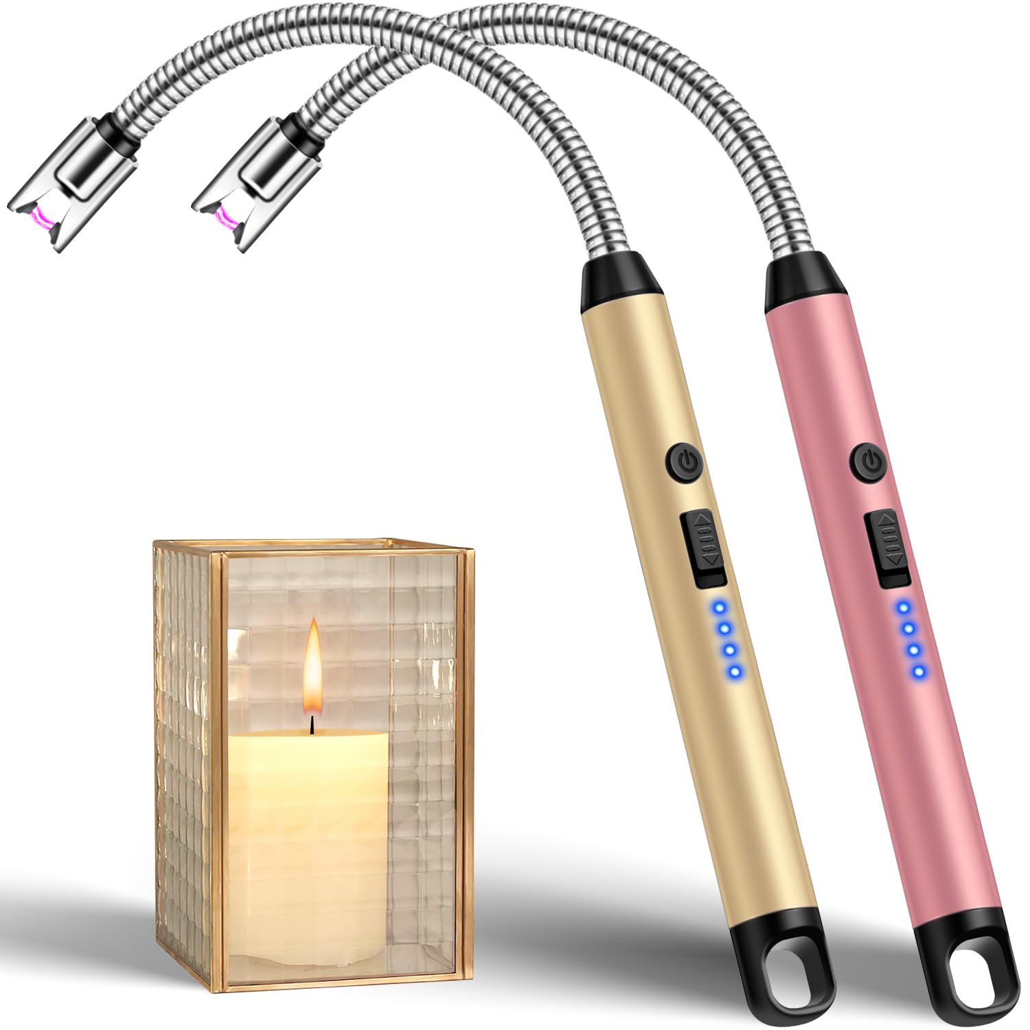 LcFun Candle Lighter with 360 Flexible Neck Safety Lock Windproof USB Rechargeable Electric Lighter Flameless Arc Long Matches