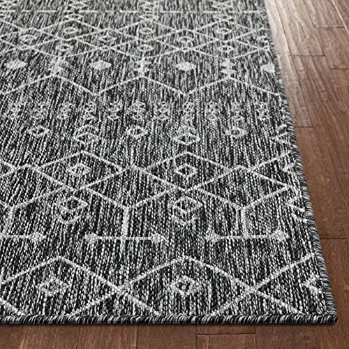 Well Woven Nors Dark Grey Indoor/Outdoor Flat Weave Pile Nordic Lattice Pattern Area Rug (5'3" X 7'3") #TOP4