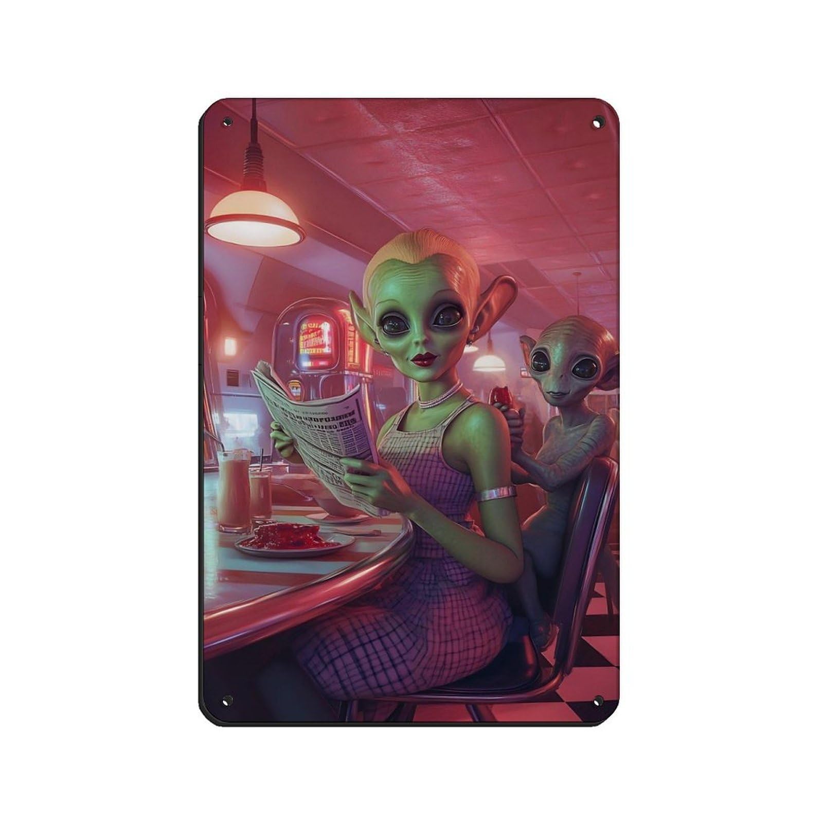 Retro Sci-Fi Art, Futuristic Café Retro Poster Metal Tin Sign Chic Art Retro Iron Painting Bar People Cave Cafe Family Garage Poster Wall Decoration 8x12inch(20x30cm)