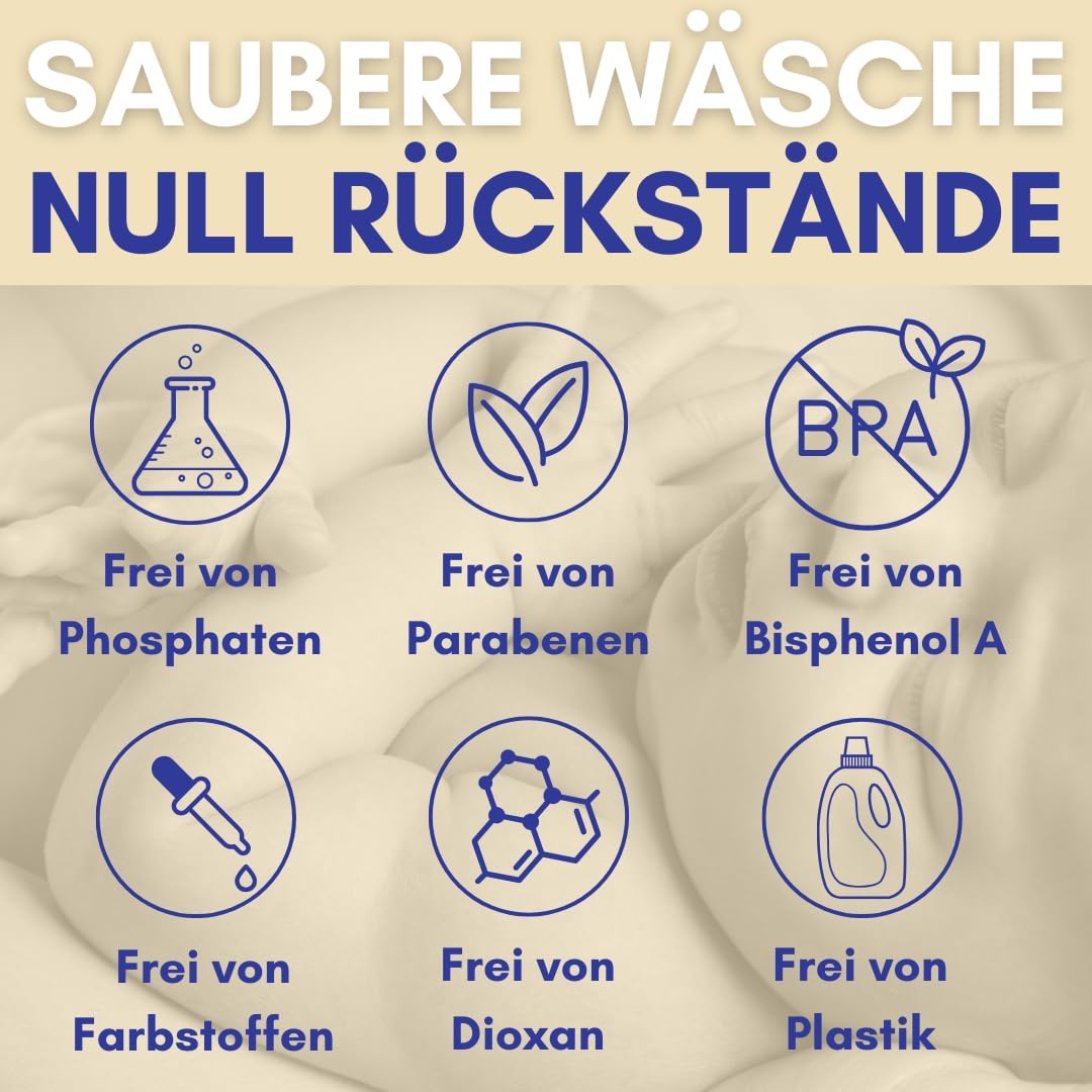 Waschmittelblätter für Babykleidung (bis zu 400 Wäschen) – Duftfrei, Hypoallergen & Ökologisch | Tiefenreinigung für empfindliche Haut | Biologisch abbaubar, vegan & plastikfrei – Babywaschmittel