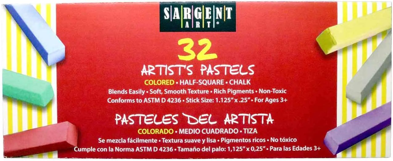 Sargent Art 22-4101 Colored Half Square Chalk Pastels, 32 Count