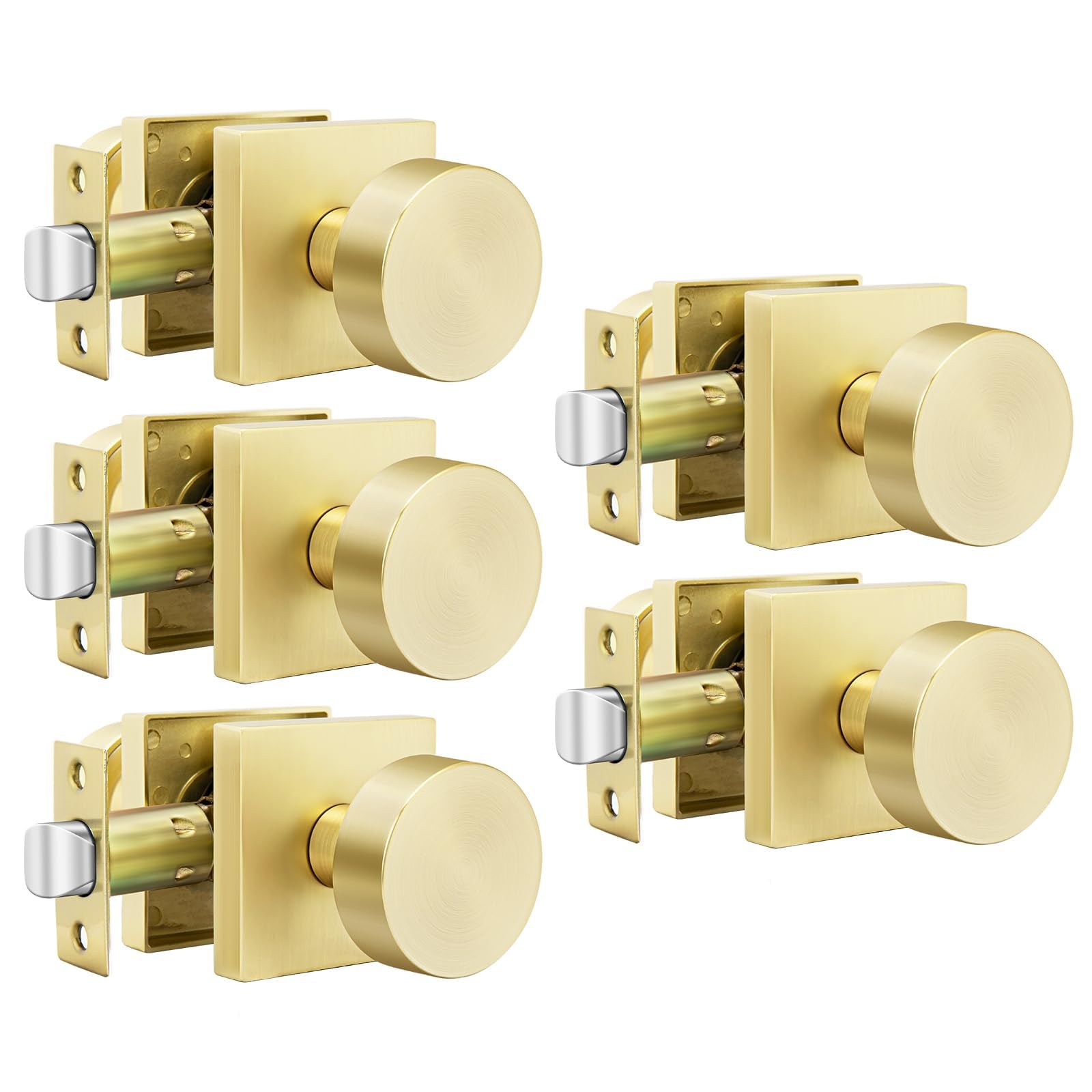 Gold Door Knobs - 6 Pack Zinc Alloy -21
